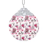 Décoration de Noël ronde en verre imprimé Tour Eiffel de Paris, décoration de vacances étincelante et souvenir pour la maison/magasin