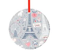 Décoration de Noël ronde en verre Motif Tour Eiffel de Paris Arbre de ville romantique à suspendre pour Noël, maison, bureau, fête, vacances