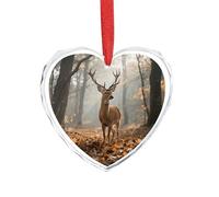 Décoration de Noël rustique en forme de cerf des bois, décoration en forme de cœur en verre, 8,9 x 7,5 cm, décoration à suspendre pour mariage, cadeau de Saint-Valentin, décoration de festival