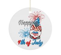 Décoration de Noël, souvenir de Noël « Happy 4th of July », souvenir plat patriotique à suspendre sur le sapin de Noël, souvenir rond amusant en céramique, cadeaux de Noël, 7,5 cm