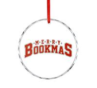 Décoration de Noël, souvenir de Noël « Merry Bookmas » à suspendre pour sapin de Noël, souvenir commémoratif amusant, 7,5 cm, ornements ronds en verre, cadeaux de Noël pour bibliothécaire Nerd lecture