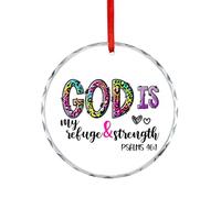 Décoration de Noël, souvenir souvenir Dieu est mon refuge et force, décorations à suspendre pour sapin de Noël, souvenir de prière commémorative, 7,5 cm, décorations rondes en verre, cadeaux de Noël