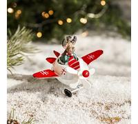Décoration de Noël style patrimoine avec forme d'avion en fer et intégration décorative Père Noël ou bonhomme de neige (A)
