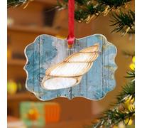 Décoration de Noël sur le thème de la plage nautique, escargot de mer, image sur le thème tropical, souvenir unique, disques en acrylique transparent, texture bois bleu, paysage marin, décoration