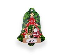 Décoration de Noël suspendue avec noms, forme d'arbre de Noël, décoration avec message Joyeux Noël, designs de Père Noël, bonhomme de neige et cadeaux (Père Noël, Lola)