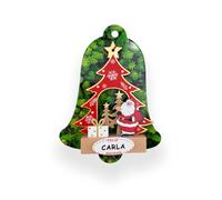 Décoration de Noël suspendue avec noms, forme d'arbre de Noël, décoration avec message Joyeux Noël, designs de Père Noël, bonhomme de neige et cadeaux (Père Noël, Carla)