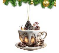 Décoration de Noël Tasse de Café pour Sapin, Ornements De Sapin Extérieur, Pendentif Maison de Neige en Forme de Tasse de Café 2D pour Femme Bureau Voiture Intérieur Bibliothèque