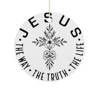 Décoration de Noël « The Way The Truth The Life » - Souvenir plat chrétien à suspendre sur le sapin de Noël - Souvenir rond amusant en céramique - Cadeaux de Noël - 7,5 cm