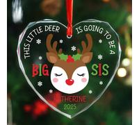 Décoration de Noël « This Little Deer is Going to Be A Big Sis » - Décoration de Noël en verre personnalisée - Décoration de Noël 2025 - Décoration de sapin de Noël 1ère fois qui devient sœurs - Nom