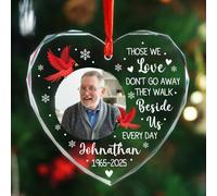 Décoration de Noël « Those We Love Don't Go Away » - Décoration de Noël en forme de cœur avec photo personnalisée en forme de cœur pour la perte d'une maman ou d'un papa - Image personnalisée/nom en