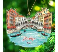 Décoration de Noël unique en forme de Venise Italie 2025, cadeau souvenir de voyage de Venise personnalisé pour homme, femme, nièce, neveu, anniversaire, année/nom personnalisé du pont du Rialto