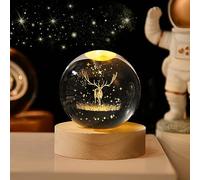Décoration de Noël - Veilleuse en cristal - Gravure laser 3D - Boule en verre de 6 cm - Avec socle en bois - Chargement USB - Lampe de nuit pour décoration de pièce - Beau cadeau (C)