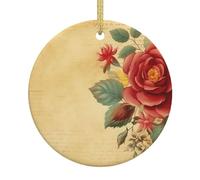 Décoration de Noël vintage en papier avec fleurs rondes en céramique à suspendre pour décoration de maison, décorations de Noël avec corde dorée pour sapin de Noël en céramique à suspendre pour fête