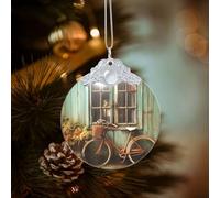 Décoration de Noël vintage en verre à suspendre en forme de fenêtre avec vélo pour fête, mariage, cheminée en plein air