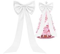 Décoration de nœud géant, 18, 5 x 74, 8 cm, Grand nœud pour décoration de Sapin Noël, Toile Fond Murale, Ruban pour Mariage, Noël, fête d'anniversaire, Murale Blanche