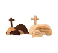 Décoration de Pâques de la tombe vide | Pouleau de Pâques de scène de tombe vide en bois - décorations à plusieurs niveaux de signe de Jésus, signe catholique religieux artisanal pour décoration chrét