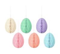 Décoration de Pâques de printemps, pendentif œuf suspendu, 6 pièces d'ornements en boule de papier avec ficelle, décorations artisanales en papier, ornements au design coloré, décorations de Pâques