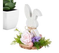 Décoration De Pâques En Bois,Pièce Maîtresse Animale Mignonne Pour Bureau,Avec Un Nœud De Décorations De Lapin De Pâques - Pour Le Printemps Le Salon Les Fêtes Plateaux Étagérés Et La Cheminée