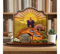 Décoration de Pâques « He is Risen » - Scène de tombe vide en bois à 3 couches avec pierre mobile - Décorations de résurrection religieuse pour la maison, l'étagère, cadeau chrétien pour l'église, la