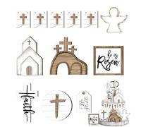 Décoration de Pâques pour Étagère à Plateaux | Signes Religieux pour Table - 12 Pièces Ornement de Plateau Il Est Ressuscité | pour Maison Table Cuisine Entrée Chambre Manteau Étagère Église Salle à