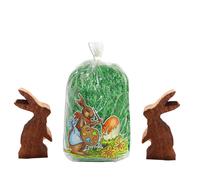 Décoration de Pâques Set 2x Lapin Hüpfend Mangue Bois & 1x 30g Herbe En Papier