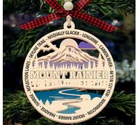 Décoration de parc national du mont Rainier - Décoration de Noël - Design en bois stratifié à deux couches - Décoration de Noël - Cadeau pour les amoureux de la nature et les voyageurs