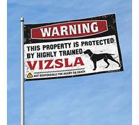 Décoration de patio amusante avec avertissement « This Property Is Protected By A Highly Trained Vizsla Flag Decor for Man Cave Garden Flag Accessories » (120 x 180 cm)