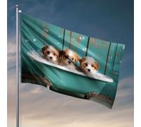 Décoration de patio amusante avec trois chiots dans une baignoire avec des bulles. Drapeau bar homme grotte décoration dortoir pour homme (152 x 244 cm)