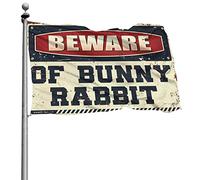 Décoration de patio amusante Beware Of Bunny Rabbit Drapeau Décorations extérieures pour porte de cour (120 x 180 cm)