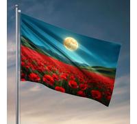 Décoration de patio amusante Champ de coquelicots rouges sous une lune lumineuse. Drapeau bar homme grotte décoration de dortoir pour homme (152 x 244 cm)