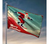 Décoration de patio amusante Père Noël surfant vous souhaite un joyeux Noël! Drapeaux pour décoration de chambre à coucher (120 x 180 cm)