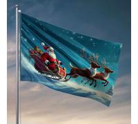 Décoration de patio amusante Père Noël vole sur un traîneau tiré par un renne. Drapeau bar homme grotte décoration de dortoir pour homme (152 x 244 cm)