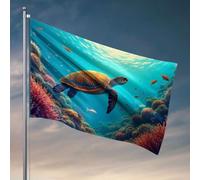 Décoration de patio amusante Scène sous-marine avec tortue et poisson coloré. Drapeau Western Home Decor Funny Bar Decor (60 x 90 cm)