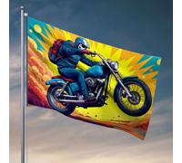 Décoration de patio amusante sur moto qui vole à travers un ciel vibrant. Drapeau occidental décoration de bar amusante (152 x 244 cm)
