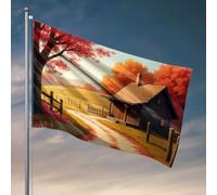 Décoration de patio amusante Une cabane confortable nichée dans un paysage d'automne. Drapeau bar homme grotte décoration de dortoir pour homme (120 x 180 cm)