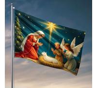 Décoration de patio amusante : une crèche de Noël avec Marie, Joseph et un ange adorant l'enfant Jésus. Drapeaux pour décoration de chambre pour les gars (120 x 180 cm)