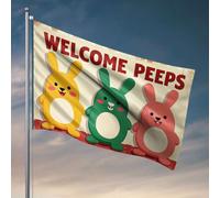 Décoration de patio amusante « Welcome To Our Bunny Family ! » Drapeaux pour décoration de chambre à coucher (30 x 45 cm)
