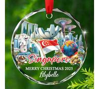Décoration de paysage de Singapour - Cadeau pour la famille, les amis, les étudiants internationaux, les hommes, les femmes, les souvenirs de voyage à Singapour - Ornements en verre de Noël 2025