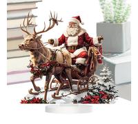 Décoration de Père Noël en Traîneau de Renne de Noël,Figurine de Père en Traîneau de Renne de - Acrylique 2D sur décor de Rennes en traîneau | Décoration de en traîneau du Pèr