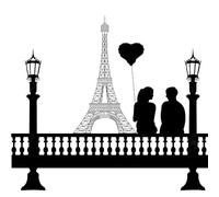 Décoration de pièce de la Saint-Valentin romantique noire Tour de Paris Autocollant de pièce Salon maison Intérieur Art appliqué mural