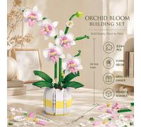 Décoration de plante en pot 3-en-1 bloc de construction d'orchidée 1046 pièces - Assemblage DIY de fleurs artificielles éternelles Phalaenopsis, bouquet de bonsaï en bloc, 3 styles dans une boîte, ver