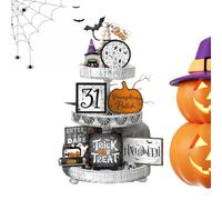 Décoration de plateaux étagés pour Halloween | Panneau de citrouille fantôme en bois rustique pour bureau | Décorations pour plateaux étagés pour la maison, le salon, la chambre, les étagères