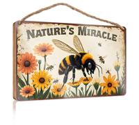 Décoration de porche amusante - Nature'S Miracle : A Bee'S Journey Through Sunflowers - Panneau en bois - Décoration de salle de bain - Décoration de piscine (15 x 28 cm)