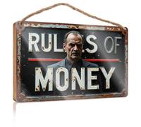 Décoration de porche amusante Rules of Money: A Man'S Guide To Wealth Management Panneau en bois Décoration de salle de bain de ferme Décoration de piscine (15 x 28 cm)