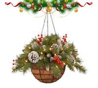 Décoration De Porche De Noël - Ensemble De Fausse Verdure D'hiver, Panier À Aiguilles De Pin Fabriqué À La Main, Arrangement D'accents De Vacances Vibrants, Décoration Saisonnière Pour La Beauté Intér