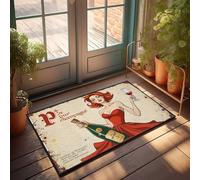 Décoration de porche vintage élégance : une rousse dans une robe rouge avec paillasson, décoration de bar pour la maison pour les hommes (65 x 90 cm)