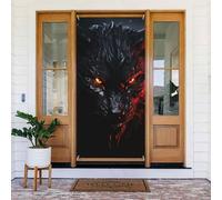 Décoration de porte - 90 x 180 cm - Grand loup noir aux yeux rouges - Bannière de porte saisonnière pour porche - Décoration de fête pour intérieur ou extérieur - Bannière à suspendre