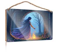 Décoration de porte à suspendre « A Mystical Journey Through The Enchanted Forest Wooded » - Panneau amusant pour porte d'entrée de salle de bain (23 x 35 cm)