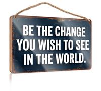 Décoration de porte à suspendre Be The Change You Wish To See In The World. Plaques en bois pour travaux manuels Panneaux de ferme (15 x 28 cm)