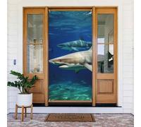 Décoration de porte avec deux requins blancs - Bannière de porte d'entrée saisonnière pour le printemps et l'été - Toile de fond pour intérieur et extérieur - Décoration de fête - 183 x 90 cm